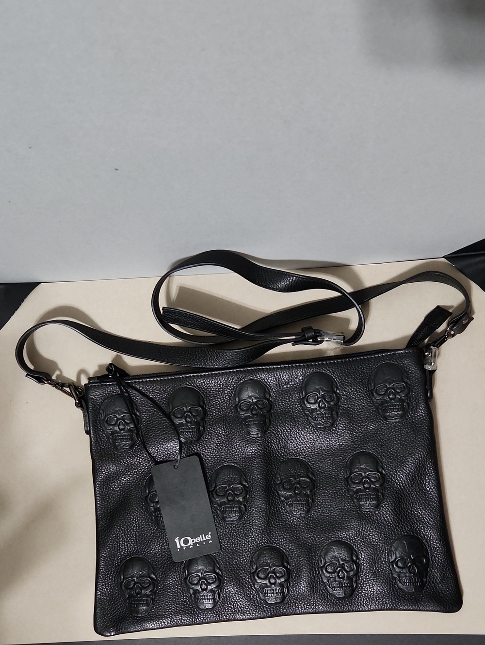 NWT IOpelle Skull Embossed Leather Crossbody Bag. Made In Italy